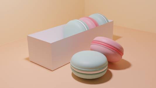 3D render of blue and pink macarons